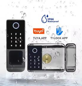Tuya Outdoor Iron Door IP66 Waterproof Smart Lock Dual Biometrics Fingerprint Digital Password Smart Door Lock
