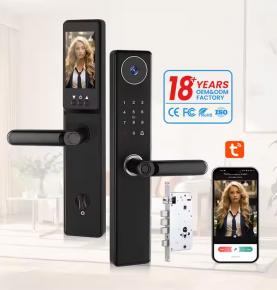 TuYa WiFi Security Biometrics Fingerprint Smart Handle Lock With Camera Electronic Smart Door Lock